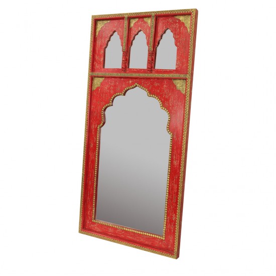 Mehrab Mirror Frame - Distressed Red