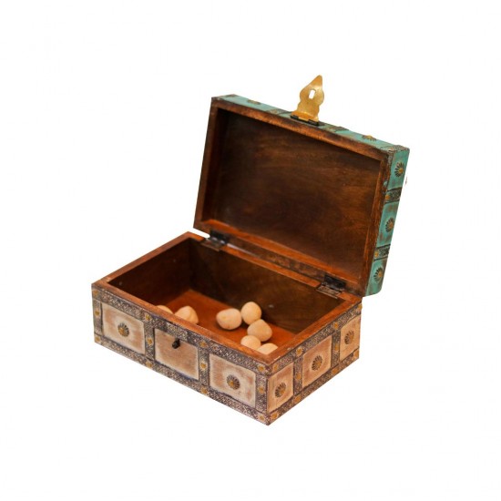 Distressed Turquoise & White wooden box with Iron Claddings