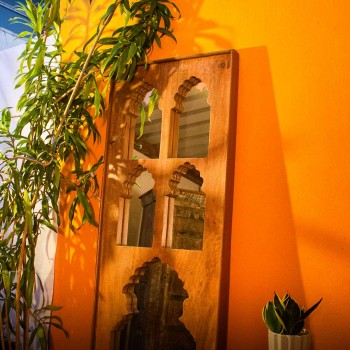 Timeless wooden mirror frame with nine jharokha wall decor Timeless wooden mirror frame with nine jharokha wall decor