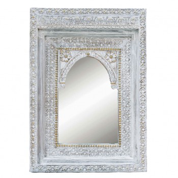 Wooden Distressed White Jharokha Mirror Frame