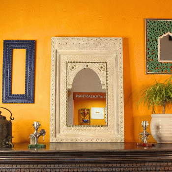 Wooden Distressed White Jharokha Mirror Frame