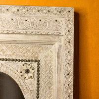 Wooden Distressed White Jharokha Mirror Frame