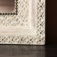 Wooden Distressed White Jharokha Mirror Frame