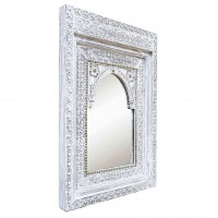 Wooden Distressed White Jharokha Mirror Frame