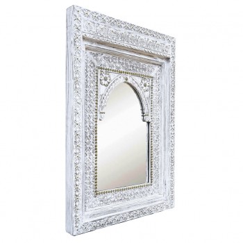 Wooden Distressed White Jharokha Mirror Frame