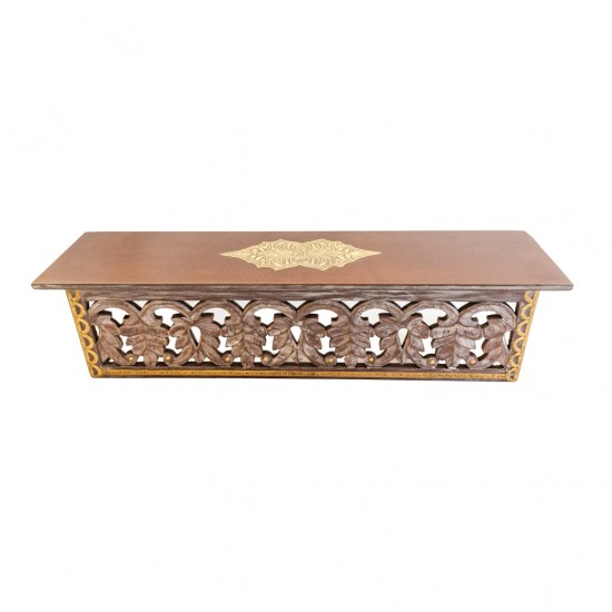 Distressed Grey Wall Shelf with Brass Art Distressed Grey Wall Shelf with Brass Art