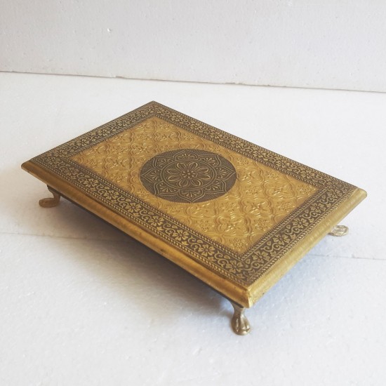 Indian Ethnic Embossed Brass Chowki 8x12 inches