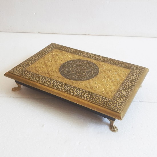 Floral Motif Embossed Brass Chowki 8x12 inches Floral Motif Embossed Brass Chowki 8x12 inches