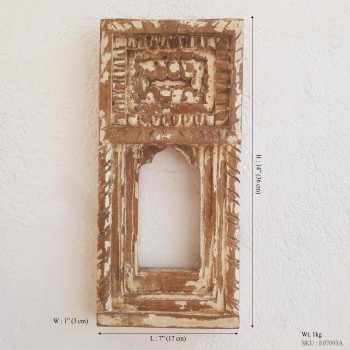 Distressed Carved Wooden Jharokha Frame - 14 Inches