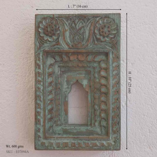 Distressed Green Small Wooden Jharokha Frame - 10 Inches