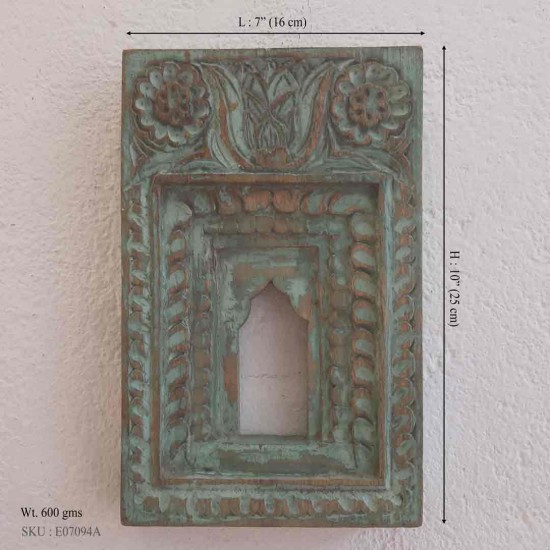 Distressed Green Small Wooden Jharokha Frame - 10 Inches Distressed Green Small Wooden Jharokha Frame - 10 Inches