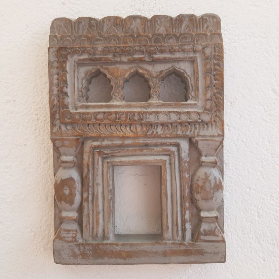 Distressed Grey Wooden Small Jharokha Frame with Tibari Distressed Grey Wooden Small Jharokha Frame with Tibari