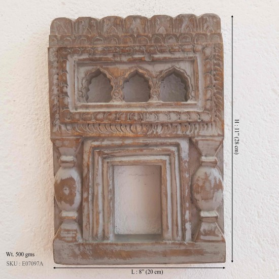 Distressed Grey Wooden Small Jharokha Frame with Tibari Distressed Grey Wooden Small Jharokha Frame with Tibari