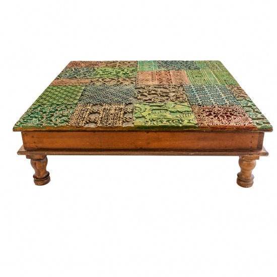 Wooden Pooja Chorang with Print Block Motif Top