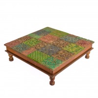 Wooden Pooja Chorang with Print Block Motif Top