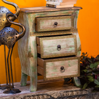 Wooden Side Table with Drawer - Embossed Brass Work 