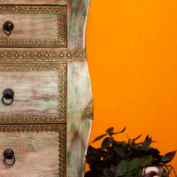 Wooden Side Table with Drawer - Embossed Brass Work 