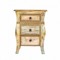 Wooden Side Table with Drawer - Embossed Brass Work 