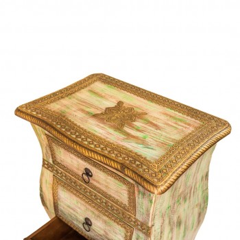 Wooden Side Table with Drawer - Embossed Brass Work 