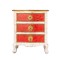 White - Red Vintage Bed Side Drawer With Embossed Brass Work 