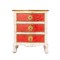 White - Red Vintage Bed Side Drawer With Embossed Brass Work 