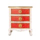White - Red Vintage Bed Side Drawer With Embossed Brass Work 