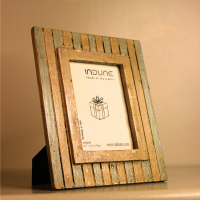 White - Green Wooden Pannel Shaped Photo Frame with Back Stand