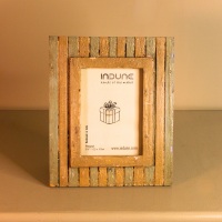 White - Green Wooden Pannel Shaped Photo Frame with Back Stand