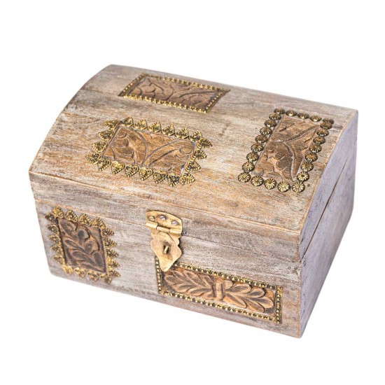 Antique Mini Sandook Box With Wooden Carving And Embossed Brass Art Antique Mini Sandook Box With Wooden Carving And Embossed Brass Art