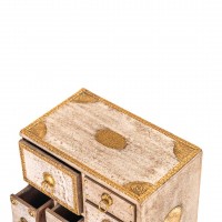 Distressed White Mini Chest Of Drawers And Jewellery Box With Embossed Brass Work