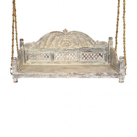 Distressed White Swing Jhula with Metal Chain