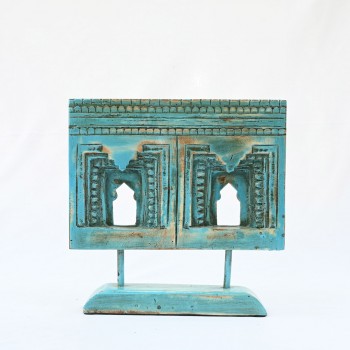 Rustic Blue Wooden Carved Decor Piece