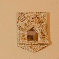 Distressed White Wooden Jharokha Wall Mirror | Rajasthani Indian Wall Decor Distressed white wooden jharokha wall mirror Rajasthani Indian wall decor