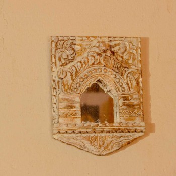 Distressed white wooden jharokha wall mirror Rajasthani Indian wall decor