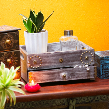 Antique White Wooden Tray Box Organizer with Brass Work Antique White Wooden Tray Box Organizer with Brass Work