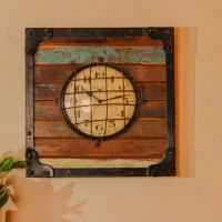Reclaimed wood industrial style wall clock iron frame rustic home decor