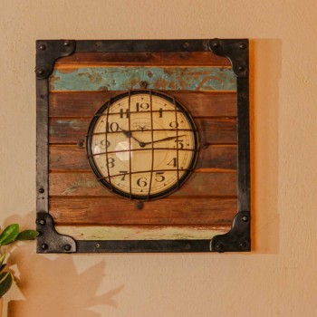 Reclaimed wood industrial style wall clock iron frame rustic home decor