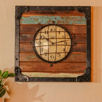 Reclaimed wood industrial style wall clock iron frame rustic home decor