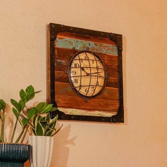 Reclaimed wood industrial style wall clock iron frame rustic home decor