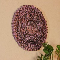Hand carved wooden mandala wall panel purple ethnic Indian wall decor