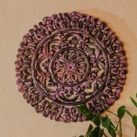 Hand carved wooden mandala wall panel purple ethnic Indian wall decor