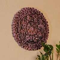 Hand carved wooden mandala wall panel purple ethnic Indian wall decor