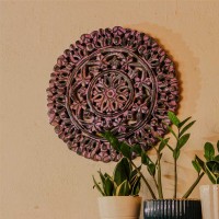 Hand carved wooden mandala wall panel purple ethnic Indian wall decor