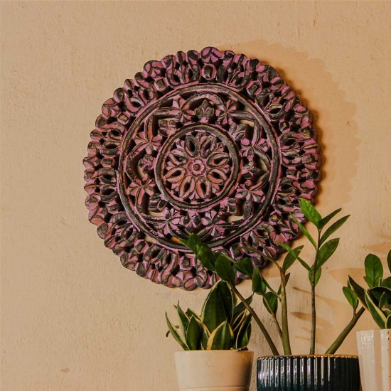 Hand carved wooden mandala wall panel purple ethnic Indian wall decor