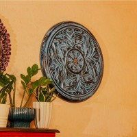 Hand carved wooden mandala wall panel blue ethnic Indian wall decor