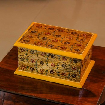 Handmade yellow wooden box hand painted floral ethnic Indian decor gift