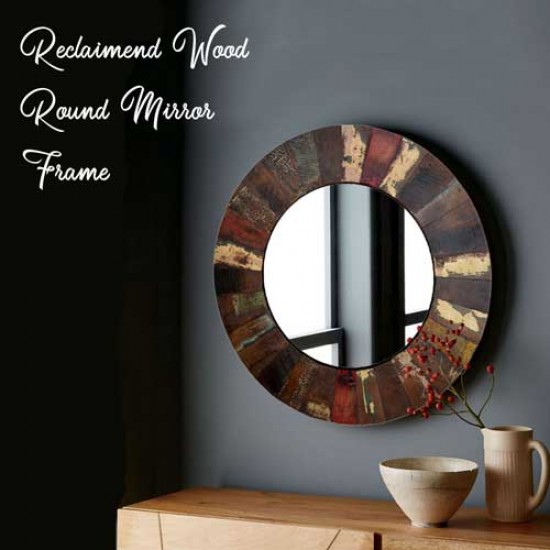 Reclaimed Wood Round Mirror Frame, Reclaimed Wood Round Mirror