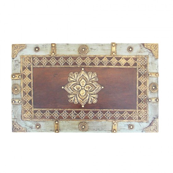 Vintage Finished Pastel Coloured Wooden Sandook Treasure Box - Embossed Antique Brass Fitting