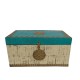 Distressed Painted Wooden Treasure Box With Embossed Brass Art Work - Small