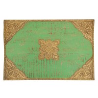 Distressed Painted Wooden Treasure Box With Embossed Brass Art Work - Large